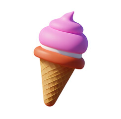 Ice cream isolated transparent background illustration of summer Ice cream cartoon low poly 3d