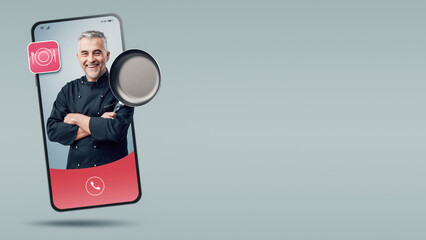 Professional service online on smartphone: chef on demand
