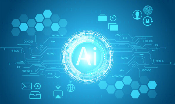Ai robot of binary coding processing over blue background with circurit board and circle tech.Vector illustration