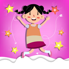 flat vector of happy kids characters jumping