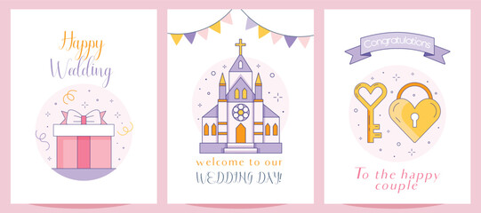 Happy Wedding Greeting Cards and Invitations Set