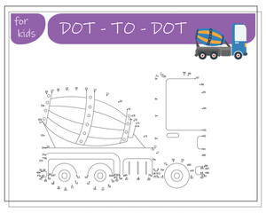 A game with numbers, an educational game from point to point for children, cartoon cars. Vector illustration