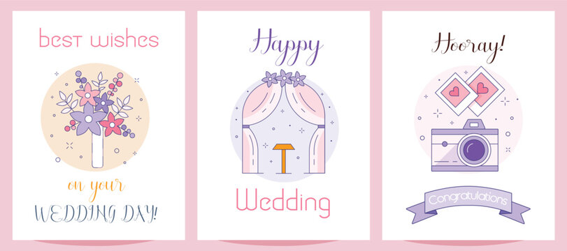 Happy Wedding Greeting Cards and Invitations Set