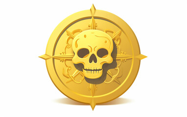 Golden doubloon with pirate skull.  Generative AI technology.