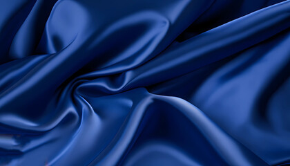 Midnight Serenity A Luxurious Navy Blue Satin Background for Elegant Design with Soft Wavy Folds, Generative AI