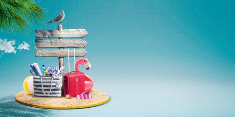 Happy summer holiday banner with signpost