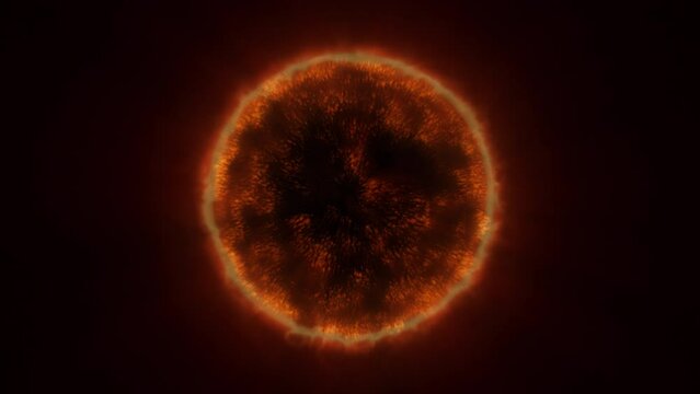 Abstract Sun with Alpha channel with tongues of flame.Sun with particles and ring of fire.Bright star, fiery glowing comet.4K