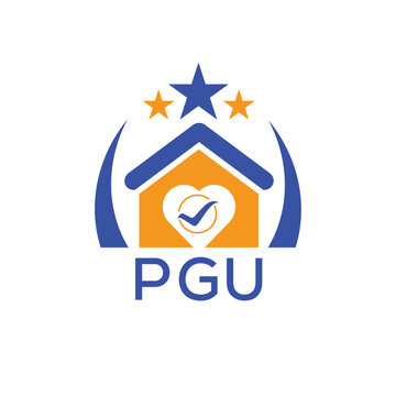 PGU House logo Letter logo and star icon. Blue vector image on white background. KJG house Monogram home logo picture design and best business icon. 
