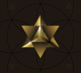 Merkaba golden symbol on dark background - 612231923