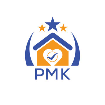 PMK House logo Letter logo and star icon. Blue vector image on white background. KJG house Monogram home logo picture design and best business icon. 
