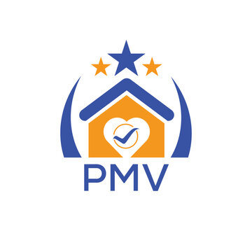 PMV House logo Letter logo and star icon. Blue vector image on white background. KJG house Monogram home logo picture design and best business icon. 
