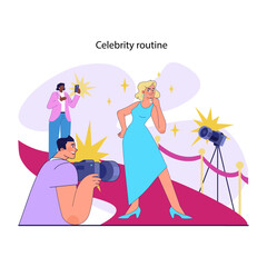 Celebrity routine. Movie or music star, famous person work and life