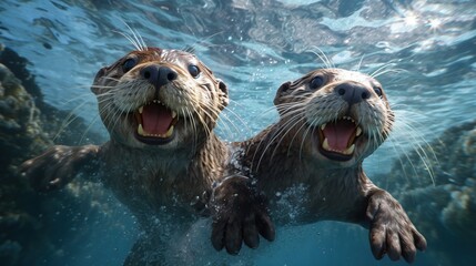 animal otter on underwater 