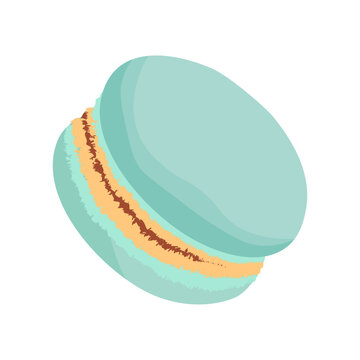 Food icon macaroon close-up isolated on transparent and white background. Vector illustration of french green macaroons. Traditional delicious sweet cake in pastel colors. Element for design.