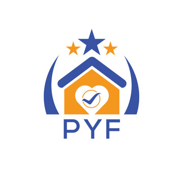 PYF House logo Letter logo and star icon. Blue vector image on white background. KJG house Monogram home logo picture design and best business icon. 
