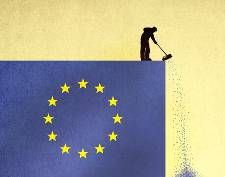 Illustration of street sweeper on top ofEuropean Union flag