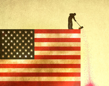 Illustration of street sweeper on top ofAmerican flag