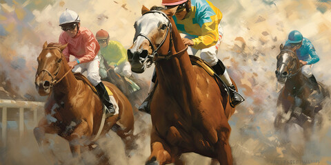 Horse racing illustration. Generative AI