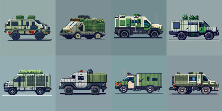 Armored car pixel art set