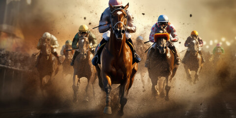 Horse racing illustration. Generative AI