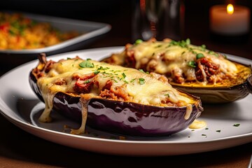 Baked Stuffed Eggplant with Meat and Cheese