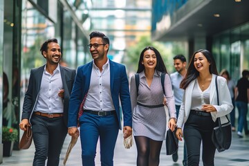 Obraz premium a group of business people smiling walking