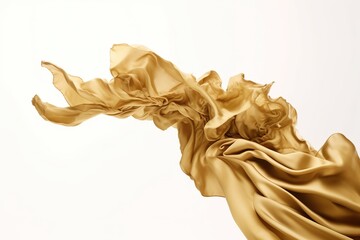 Flying Golden Cloth Piece Gracefully Soaring on a Clean White Background