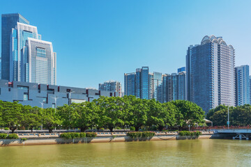 Modern Urban Architecture Skyline and River Scenery in Guangzhou, China