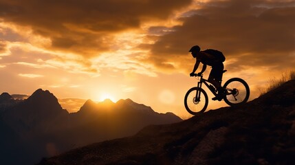 silhouette of a person riding a mountain bike