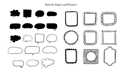 A set of hand drawn speech shapes and frames.