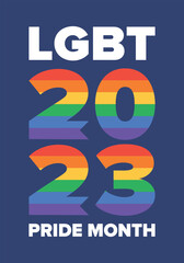 LGBT Pride Month in June. Lesbian Gay Bisexual Transgender. Celebrated annual. LGBT flag. Rainbow love concept. Human rights and tolerance. Poster, card, banner and background. Vector ilustration