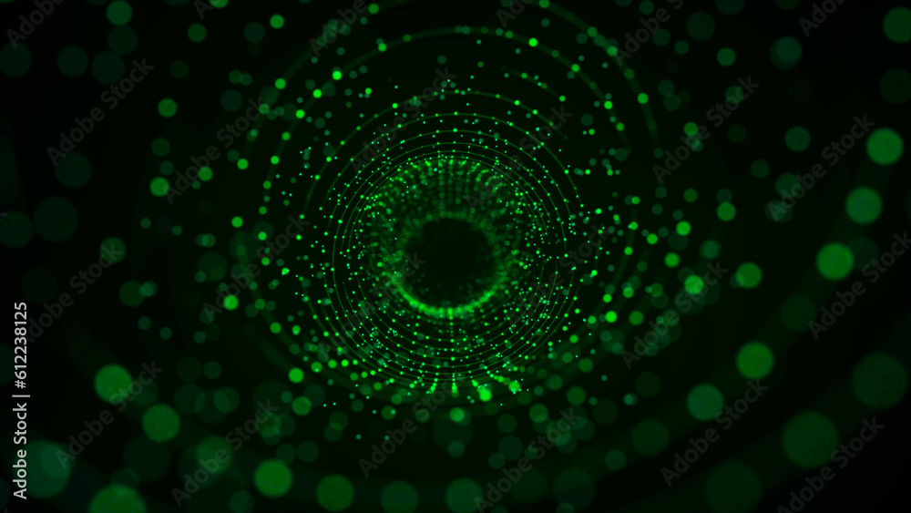 Poster futuristic dynamic wireframe tunnel on green background. digital data flow. progressive it technolog