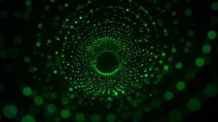Futuristic dynamic wireframe tunnel on green background. Digital data flow. Progressive IT technologies. 3d rendering.