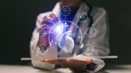 Medicine doctor hand working with modern computer interface as medical network concept