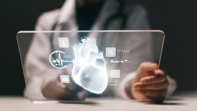 View of a Doctor holding a tablet with heart icon - 3d rendering