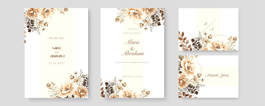 Beautiful soft floral and leaves wedding invitation card design