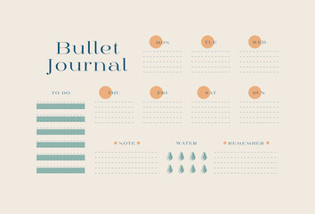 Bullet journal planner template, vector illustration