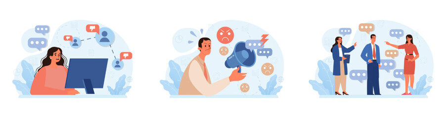 Condemnation set. Public censure or judgement. Upset victim being