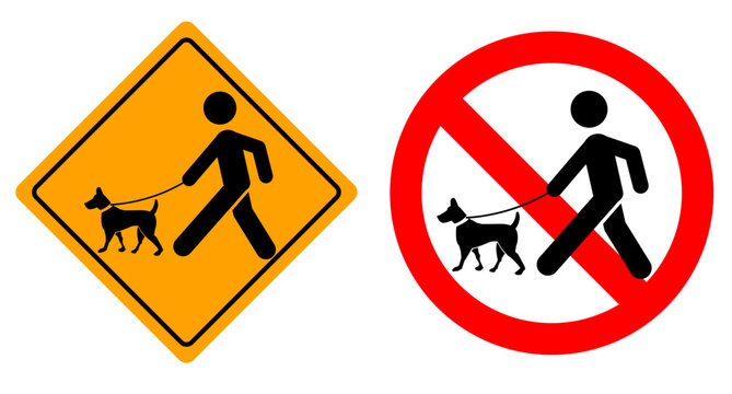 Walking man with a dog road sign.