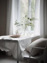 White tone interior decoration style,created with generative ai tecnology.