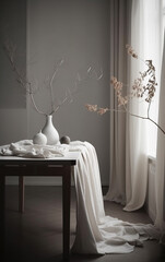 White tone interior decoration style,created with generative ai tecnology.