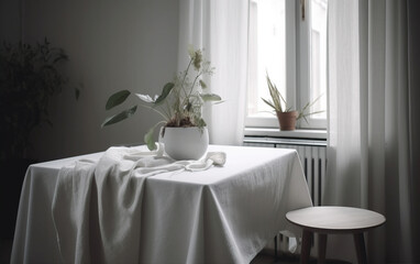 White tone interior decoration style,created with generative ai tecnology.