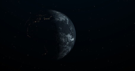 Earth planet on space with starry sky.