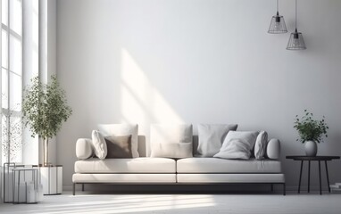 Inviting and Stylish Modern Living Room Interior with a Comfortable Sofa. Generative AI