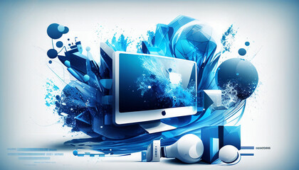 Digital Business: Embracing the Futuristic Connection. Embrace the future of digital business with this captivating image. The modern blue and white backdrop symbolizes innovation and connection.
