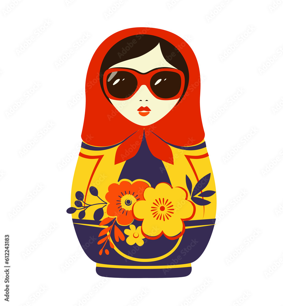 Wall mural Fashion print - Russian nesting doll. Vector illustration. Bright print.