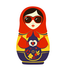 Fashion print - folk doll nesting doll shows a heart. Russian doll matryoshka.