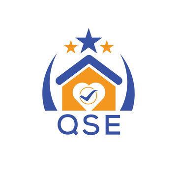 QSE House logo Letter logo and star icon. Blue vector image on white background. KJG house Monogram home logo picture design and best business icon. 
