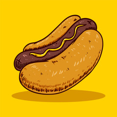 hot dog food illustration with yellow background