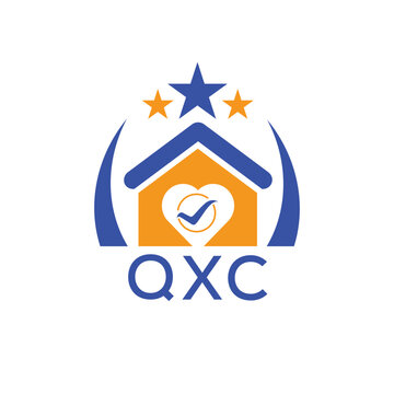 QXC House logo Letter logo and star icon. Blue vector image on white background. KJG house Monogram home logo picture design and best business icon. 
